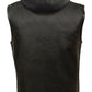 Men’s Premium Black Leather Club Style Motorcycle Riding Vest with Removable Bib Hoodie BZ6110 — image 2