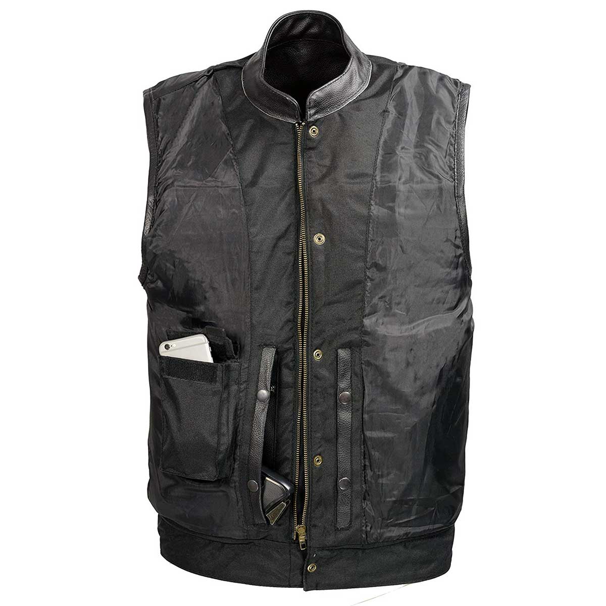 SOA Men’s Black Premium Leather Club Style Motorcycle Riding Vest BZ6210 — image 5