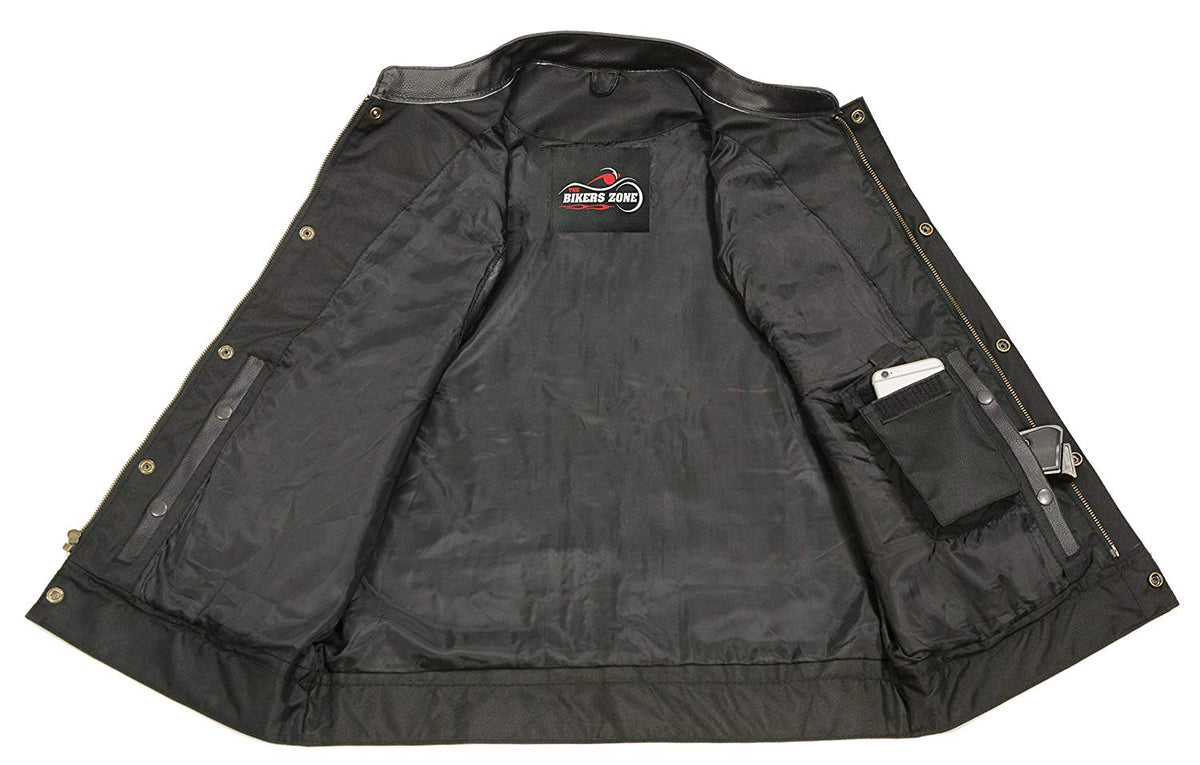 SOA Men’s Black Premium Leather Club Style Motorcycle Riding Vest BZ6210 — image 4