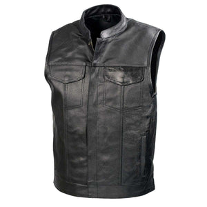 SOA Men’s Black Premium Leather Club Style Motorcycle Riding Vest BZ6210 — image 1