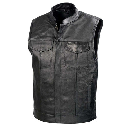 SOA Men’s Black Premium Leather Club Style Motorcycle Riding Vest BZ6210 — image 1