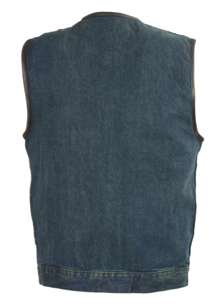 Club Vest CV3004LT Men's Blue Collarless Denim Vest with Concealed Snaps and Hidden Zipper — image 2