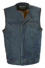 Club Vest CV3004LT Men's Blue Collarless Denim Vest with Concealed Snaps and Hidden Zipper — image 1