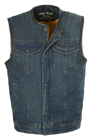 Club Vest CV3004LT Men's Blue Collarless Denim Vest with Concealed Snaps and Hidden Zipper — image 1
