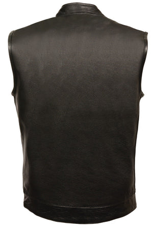 Club Vest CVM2036 Men’s Leather Black Open Collar Vest with Snap Buttons — image 2