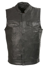 Club Vest CVM2036 Men’s Leather Black Open Collar Vest with Snap Buttons — image 1