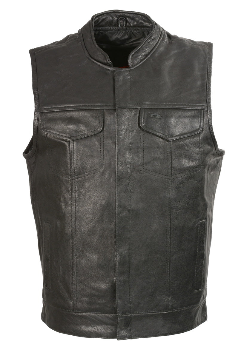 Club Vest CVM2036 Men’s Leather Black Open Collar Vest with Snap Buttons — image 1