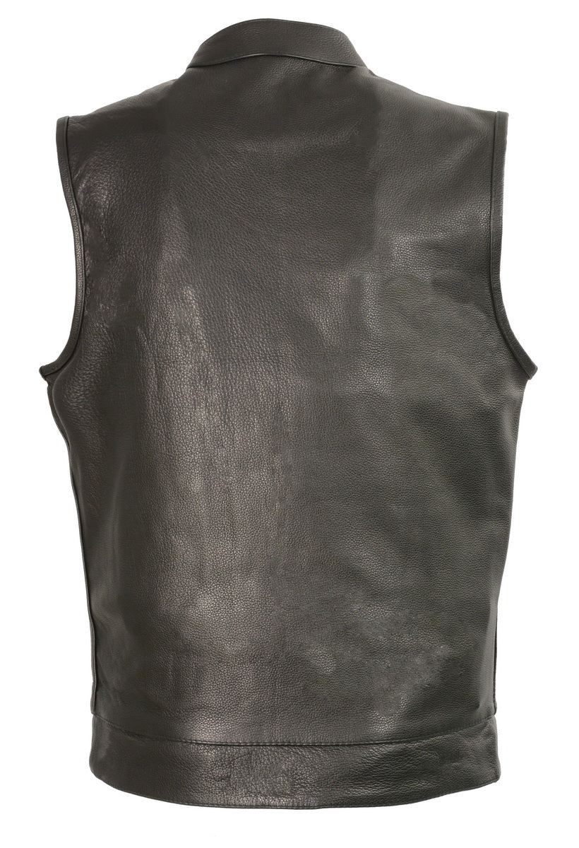 Club Vest CVM3510 Men’s Black Zipper Leather Vest with Seamless Back Design — image 2