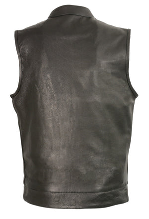Club Vest CVM3510 Men’s Black Zipper Leather Vest with Seamless Back Design — image 2