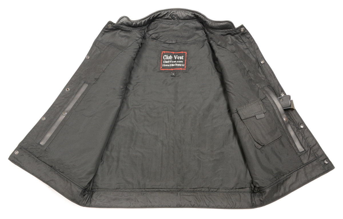 Club Vest CVM3510 Men’s Black Zipper Leather Vest with Seamless Back Design — image 5
