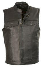 Club Vest CVM3510 Men’s Black Zipper Leather Vest with Seamless Back Design — image 1