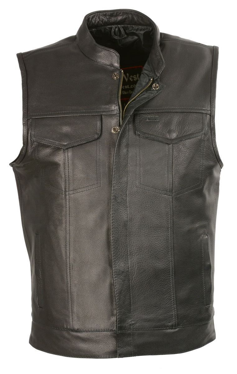 Club Vest CVM3510 Men’s Black Zipper Leather Vest with Seamless Back Design — image 1