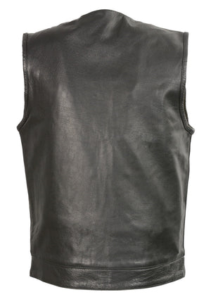 Club Vest CVM3711 Men’s Black Leather Vest with Seamless Back Design — image 2