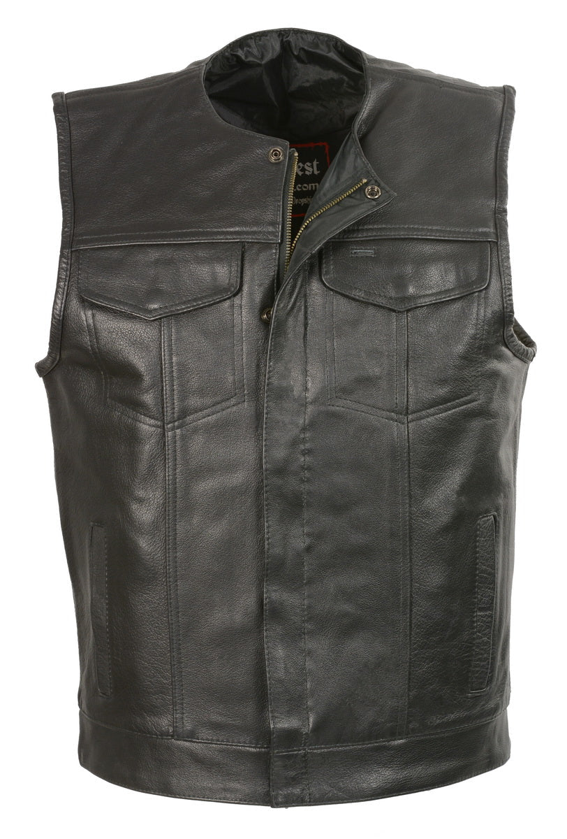 Club Vest CVM3711 Men’s Black Leather Vest with Seamless Back Design — image 1