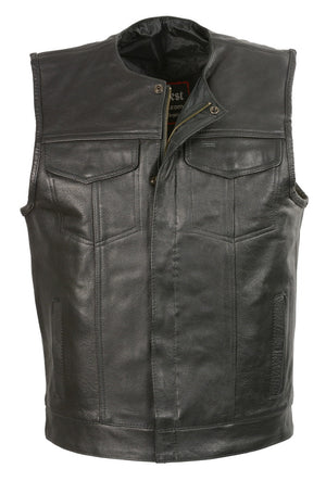 Club Vest CVM3711 Men’s Black Leather Vest with Seamless Back Design — image 1