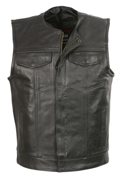 Club Vest CVM3711 Men’s Black Leather Vest with Seamless Back Design — image 1