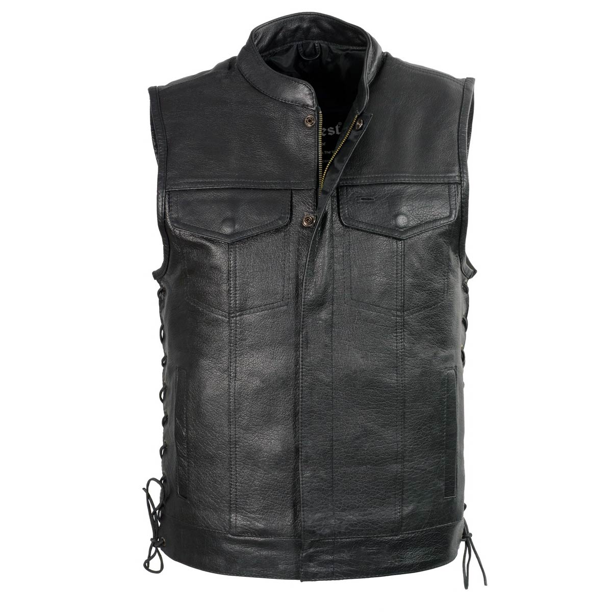 Club Vest CVM3712 Men’s Black Side Lace Leather Vest with Seamless Back Design — image 1