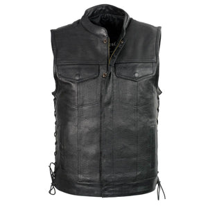 Club Vest CVM3712 Men’s Black Side Lace Leather Vest with Seamless Back Design — image 1