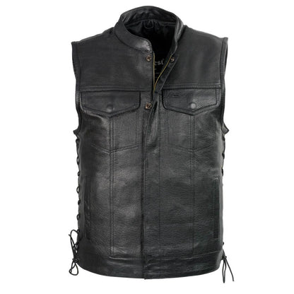 Club Vest CVM3712 Men’s Black Side Lace Leather Vest with Seamless Back Design — image 1