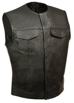Club Vest CVM3721 Men’s Black Collarless Leather Motorcycle Vest — image 1