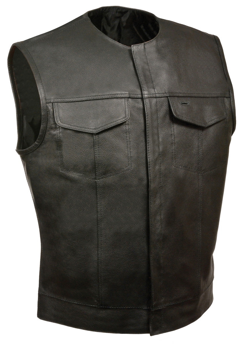 Club Vest CVM3721 Men’s Black Collarless Leather Motorcycle Vest — image 1