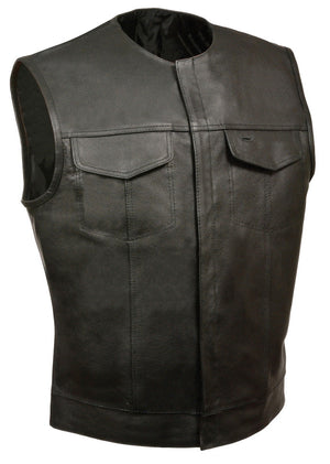 Club Vest CVM3721 Men’s Black Collarless Leather Motorcycle Vest — image 1