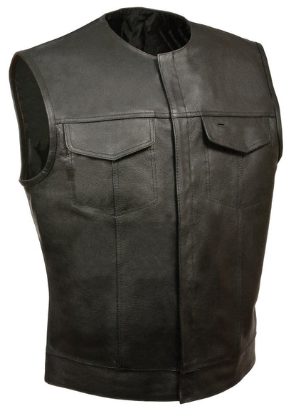 Club Vest CVM3721 Men’s Black Collarless Leather Motorcycle Vest — image 1