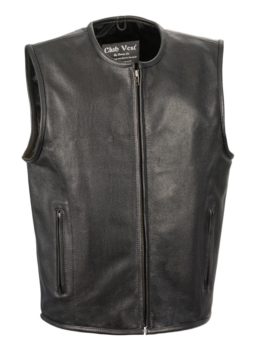 Club Vest CVM3740 Men’s Black Seamless Front and Back Design Leather Vest — image 1
