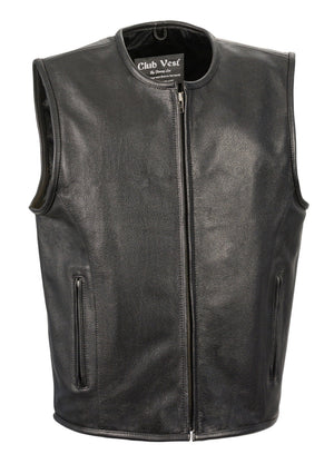 Club Vest CVM3740 Men’s Black Seamless Front and Back Design Leather Vest — image 1
