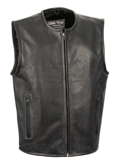 Club Vest CVM3740 Men’s Black Seamless Front and Back Design Leather Vest — image 1