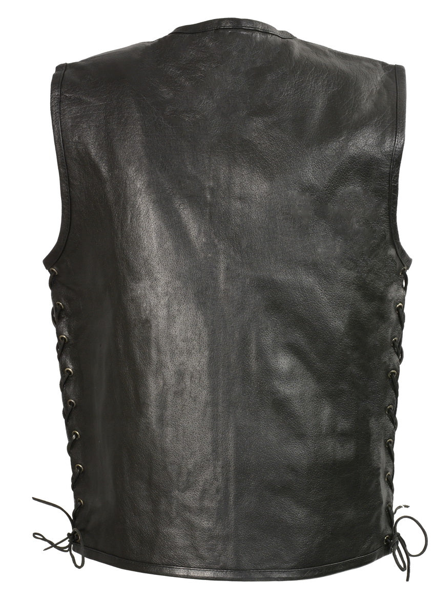 Club Vest CVM3741 Men’s Black Zipper Front Side Lace Leather Vest with Seamless Design — image 2