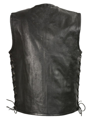 Club Vest CVM3741 Men’s Black Zipper Front Side Lace Leather Vest with Seamless Design — image 2