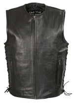 Club Vest CVM3741 Men’s Black Zipper Front Side Lace Leather Vest with Seamless Design — image 1