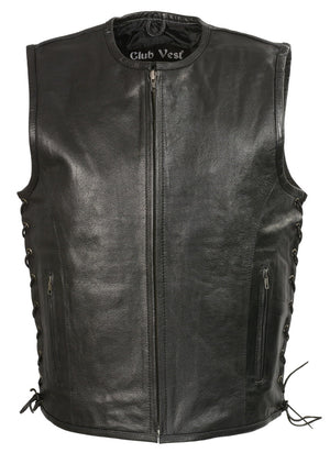 Club Vest CVM3741 Men’s Black Zipper Front Side Lace Leather Vest with Seamless Design — image 1