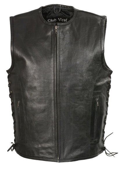 Club Vest CVM3741 Men’s Black Zipper Front Side Lace Leather Vest with Seamless Design — image 1