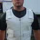 Men White Bullet Proof Style Leather Vest For Bikers Club HL11643White