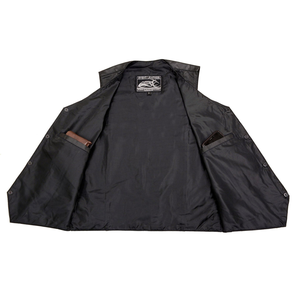 Event Leather EL1310GO Men's Black Leather Classic Snap Button Biker Vest