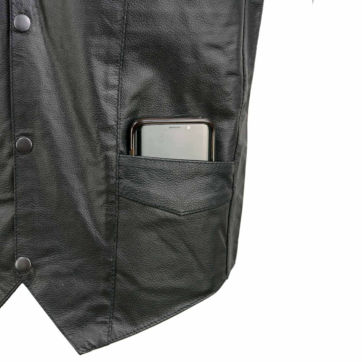 Event Leather EL1310GO Men's Black Leather Classic Snap Button Biker Vest
