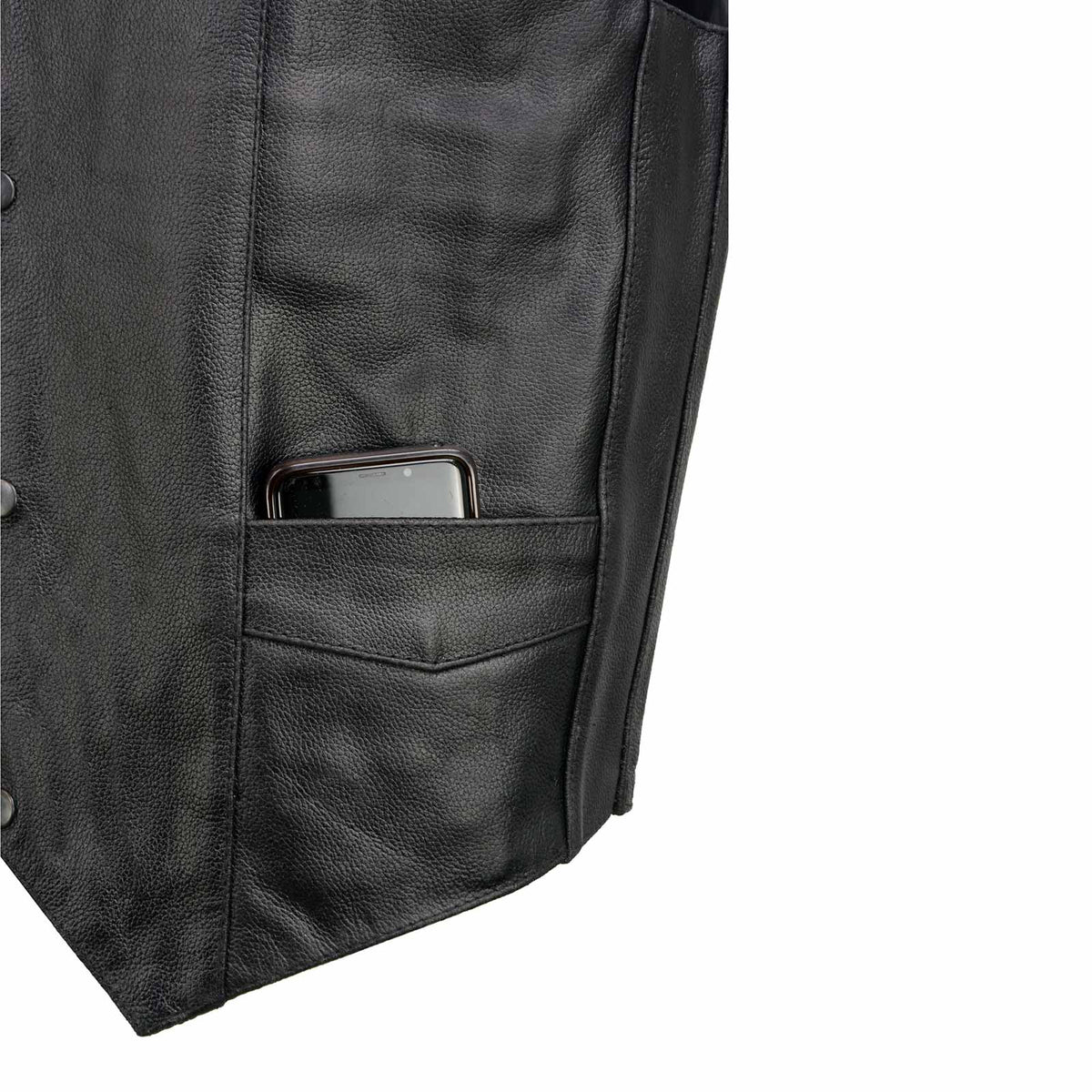 Event Leather EL5310 Men's Classic Black Leather Vest with Snap Button Closure