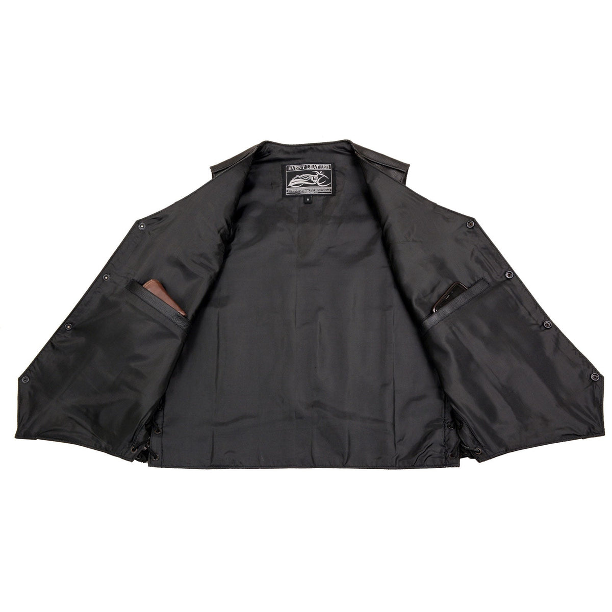 Event Leather EL5315 Men's Black Motorcycle Riders Leather Vest for Men w/ Side Lace- Riding Club