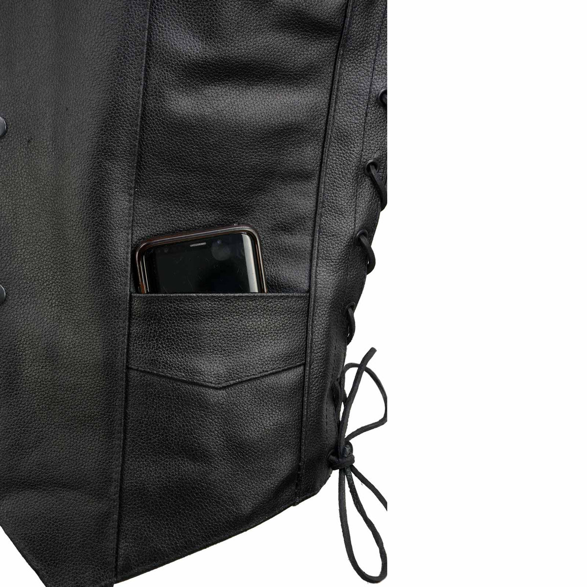 Event Leather EL5315 Men's Black Motorcycle Riders Leather Vest for Men w/ Side Lace- Riding Club