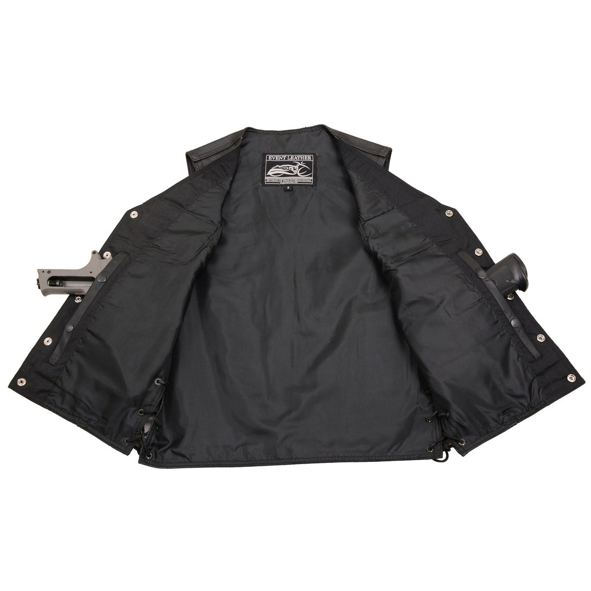 Event Leather EL5360 Men's Black Leather Vest with Denim Style Pockets and Side Lace