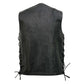 Event Leather EL5360 Men's Black Leather Vest with Denim Style Pockets and Side Lace