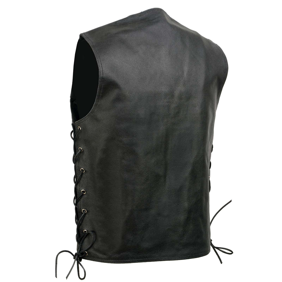 Event Leather EL5360 Men's Black Leather Vest with Denim Style Pockets and Side Lace