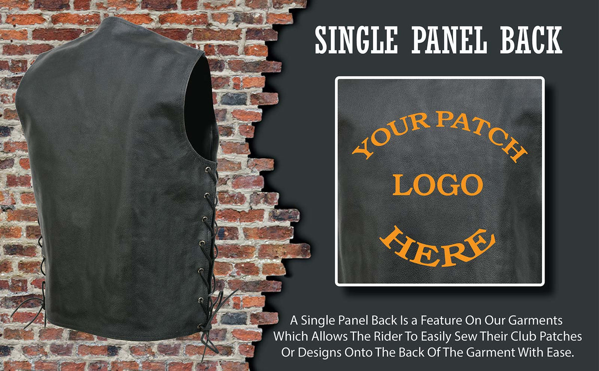 Event Leather EL5360 Men's Black Leather Vest with Denim Style Pockets and Side Lace