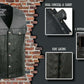Event Leather EL5360 Men's Black Leather Vest with Denim Style Pockets and Side Lace