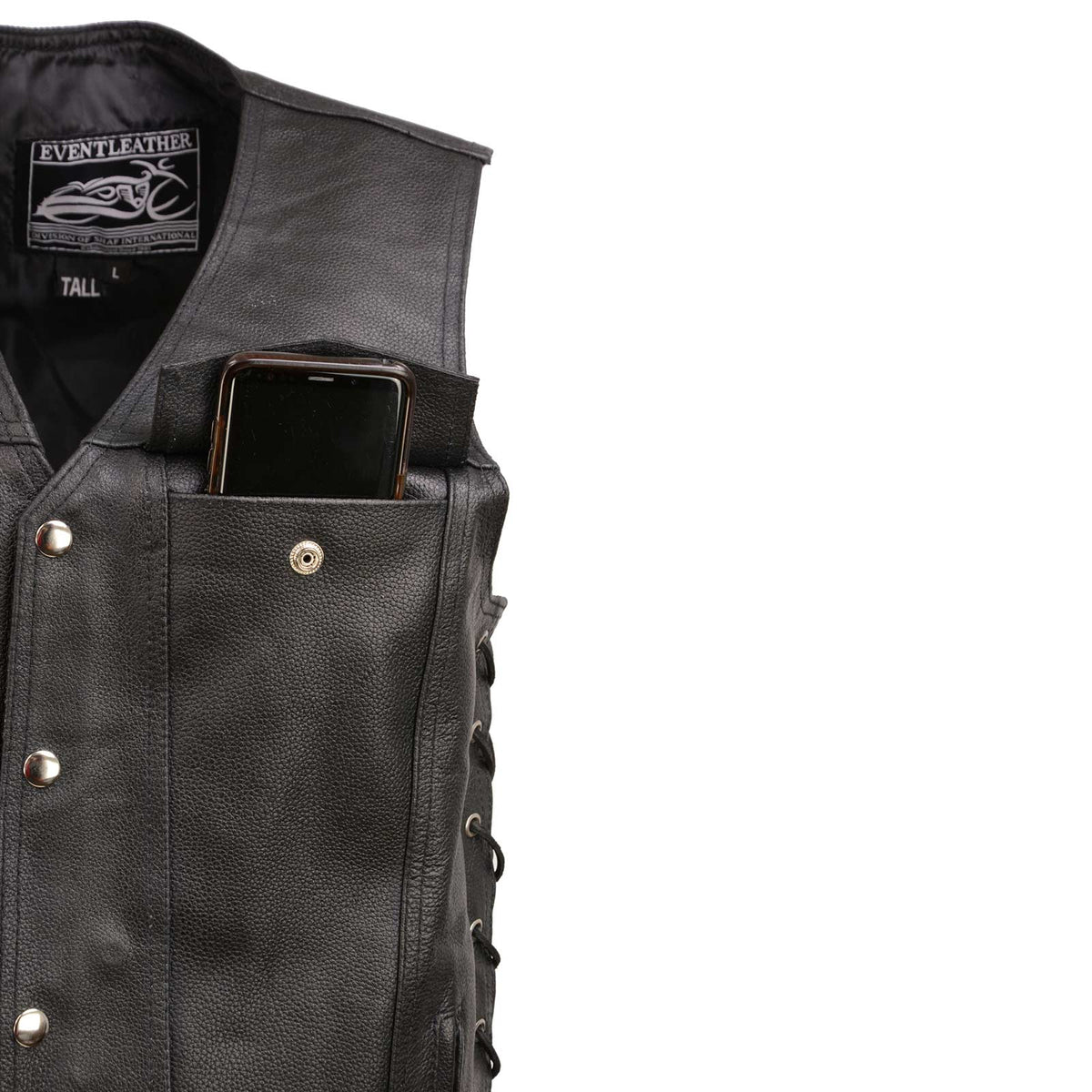 Event Leather EL5360TALL Men's Side Lace Vest with Denim Style Pockets Tall Sizes