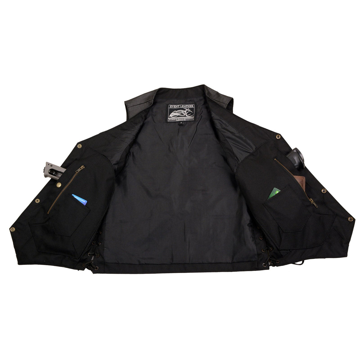 Event Leather EL5391 Men's Black Leather 10 Pocket Side Lace Vest
