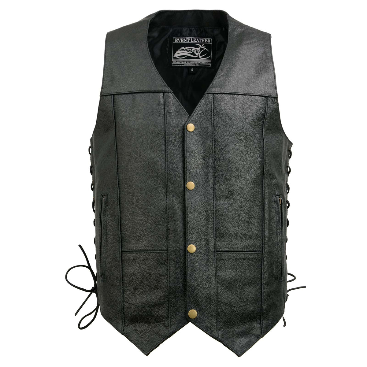 Event Leather EL5391 Men's Black Leather 10 Pocket Side Lace Vest