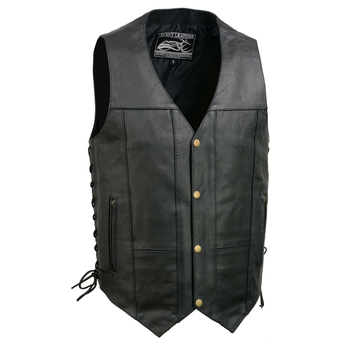 Event Leather EL5391 Men's Black Leather 10 Pocket Side Lace Vest